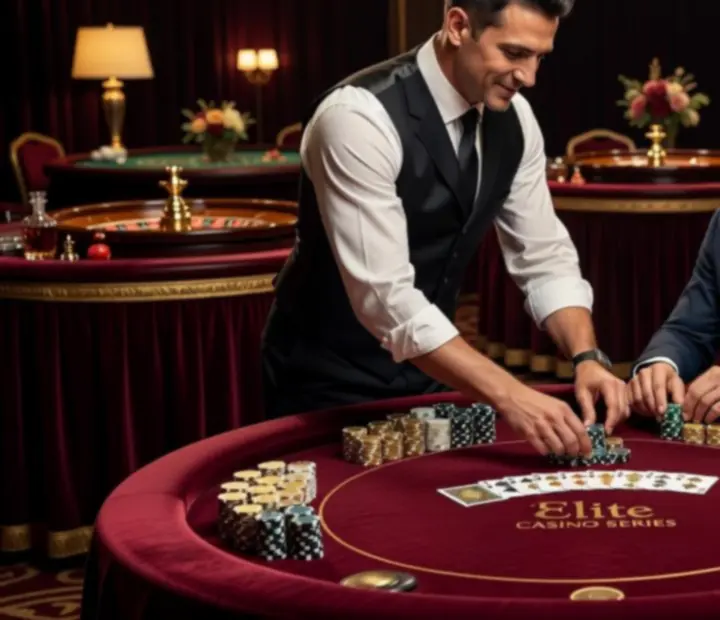 Interaktywny stół pokerowy z gośćmi podczas eleganckiego eventu